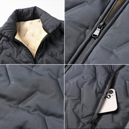 Alberchris™ New winter men's comfortable large size velvet thickened hooded jacket warm stand-up collar cotton coat