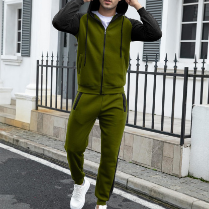 Alberchris™ New autumn and winter men's color matching hooded sweatshirt and trousers sports suit