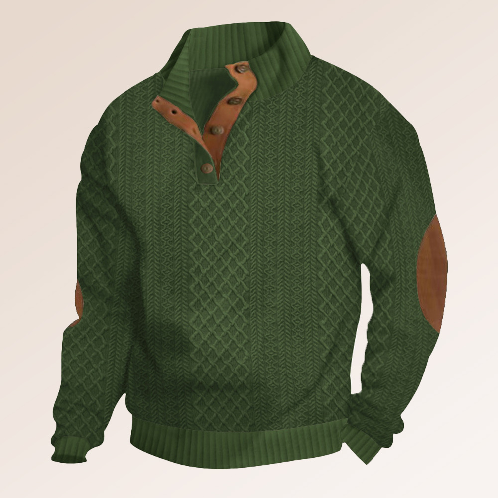 Alberchris™ Men's New Embossed Pattern Stitching Design Henry Neck Long Sleeve Pullover