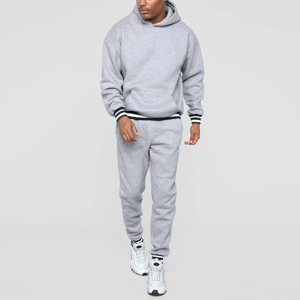 Alberchris™ New Men's Colorblock Striped Hooded Sweatshirt and Pants Two-piece Set