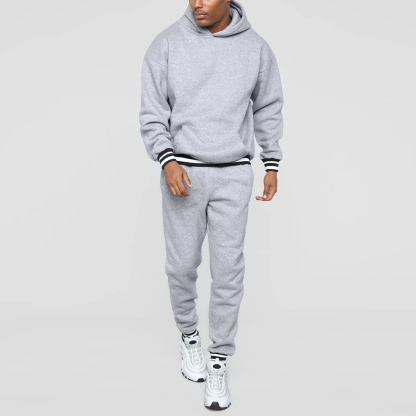 Alberchris™ New Men's Colorblock Striped Hooded Sweatshirt and Pants Two-piece Set