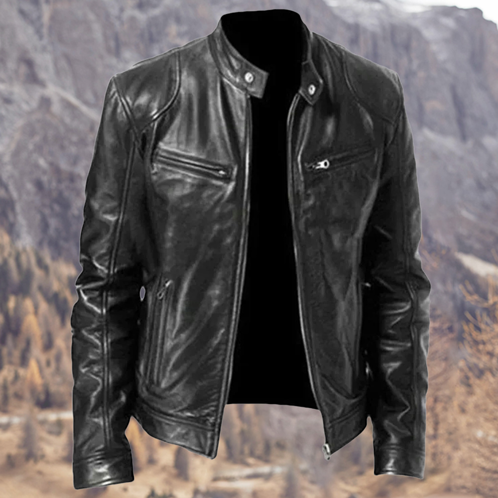 Alberchris™ New Men's Business Stand-up Collar Zipper Leather Jacket