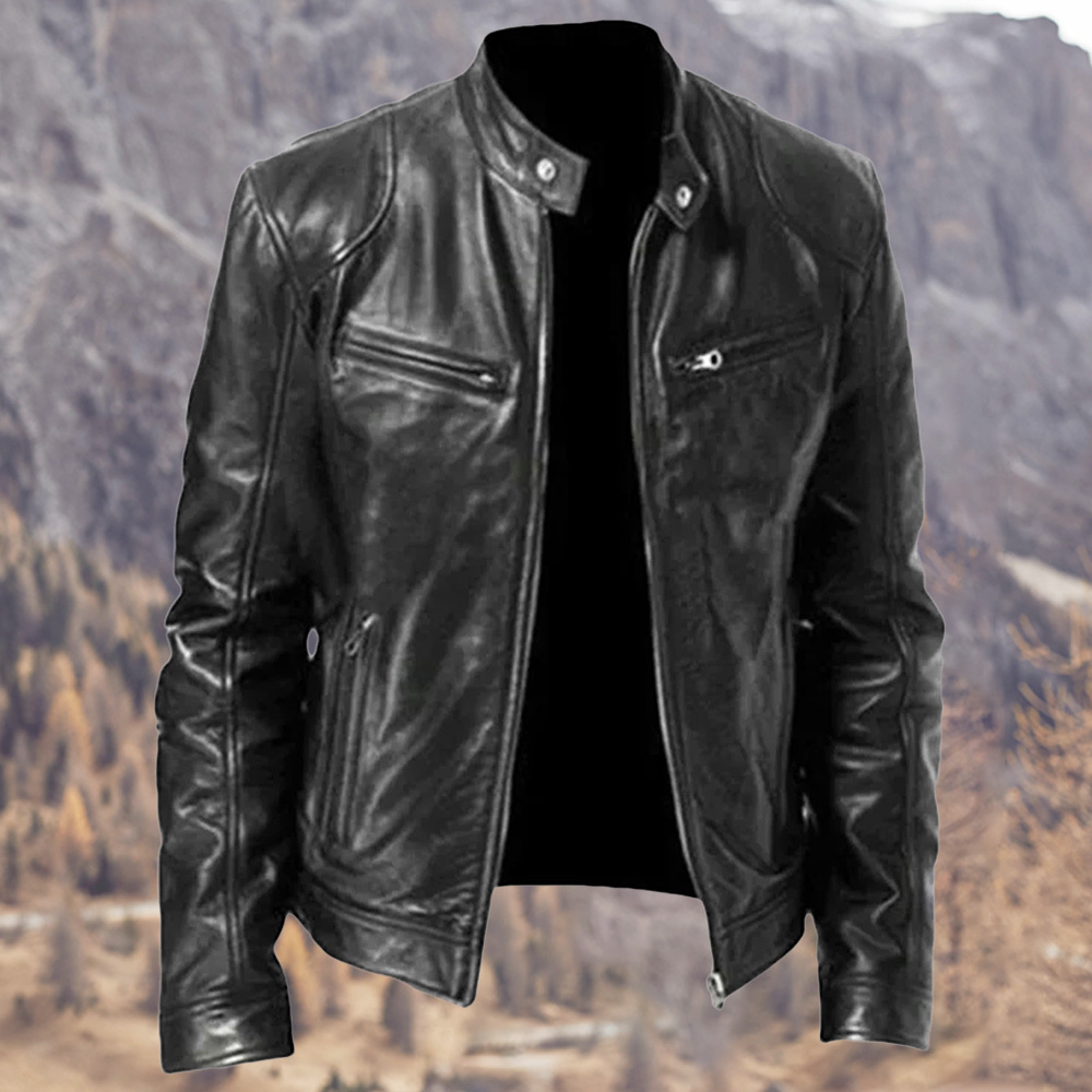 Alberchris™ New Men's Business Stand-up Collar Zipper Leather Jacket