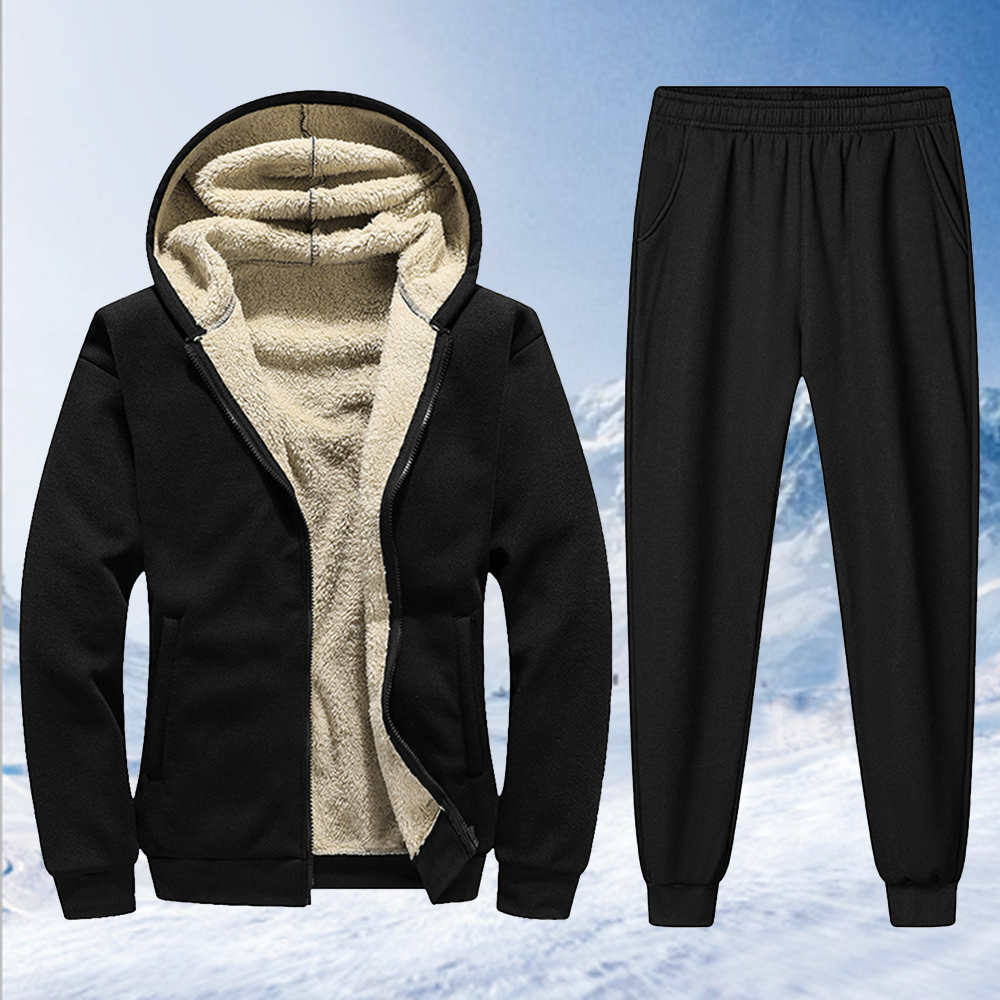 Autumn and winter new men's lambskin hooded jacket and trousers suit