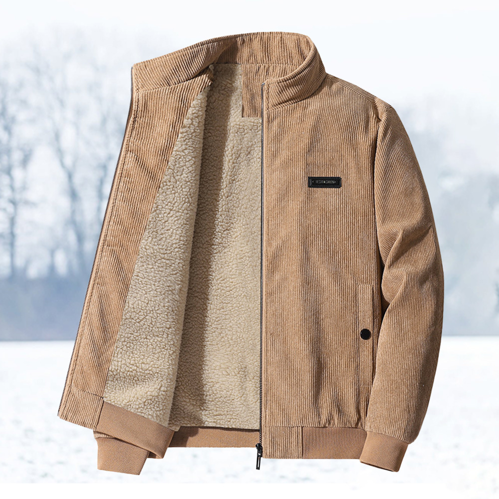 New winter thickened corduroy men's stand-up collar lambskin jacket