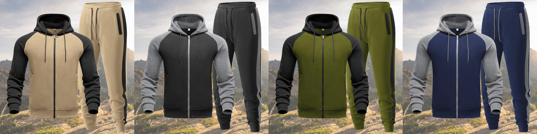 Alberchris™ New autumn and winter men's color matching hooded sweatshirt and trousers sports suit