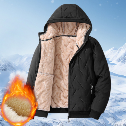 Alberchris™ New winter men's comfortable large size velvet thickened hooded jacket warm stand-up collar cotton coat