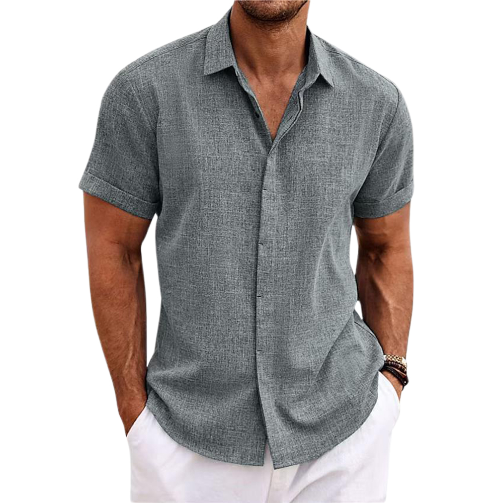 Alberchris™ Men's Loose Solid Color Linen Short Sleeve Shirt