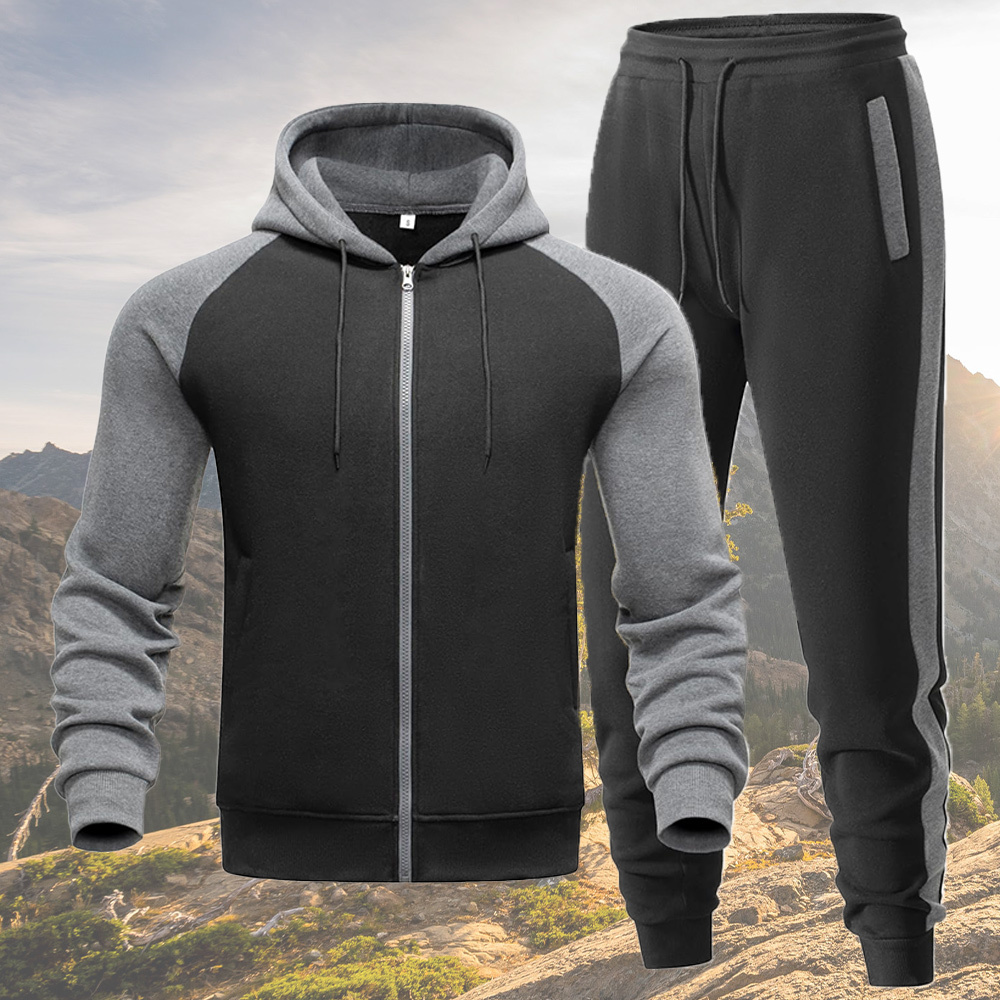 New autumn and winter men's color matching hooded sweatshirt and trousers sports suit
