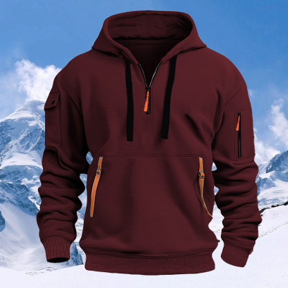 Alberchris™ Men's New Multi-Pocket Half Zip Hoodie Long Sleeve Sweatshirt