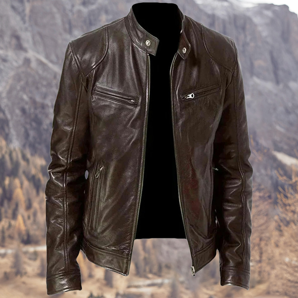 Alberchris™ New Men's Business Stand-up Collar Zipper Leather Jacket