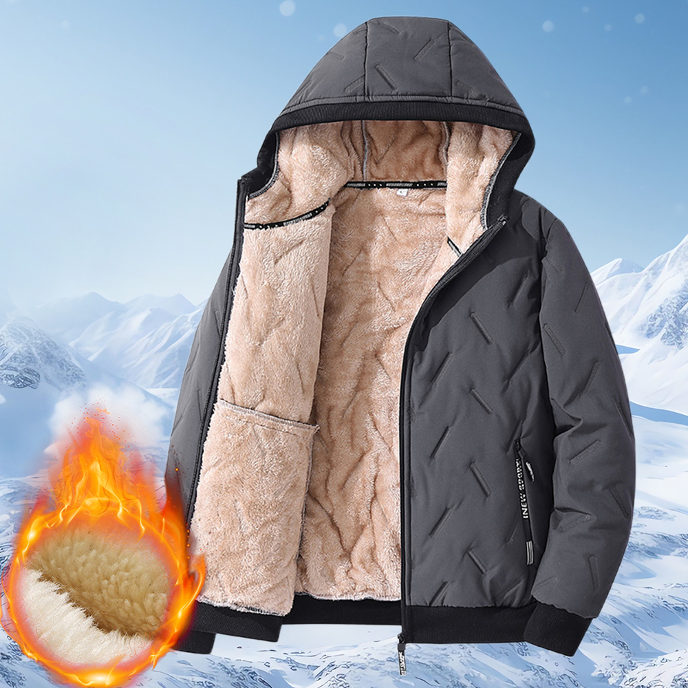 Alberchris™ New winter men's comfortable large size velvet thickened hooded jacket warm stand-up collar cotton coat