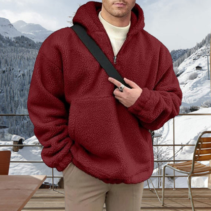 Alberchris™ Men's half-zip solid flannel hooded sweatshirt