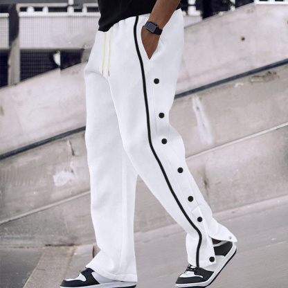 Alberchris™ Men's New Solid Striped Fashion Buttoned Wide Leg Pants Casual Sports Pants