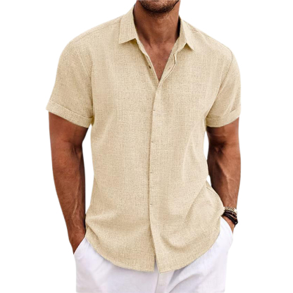 Alberchris™ Men's Loose Solid Color Linen Short Sleeve Shirt