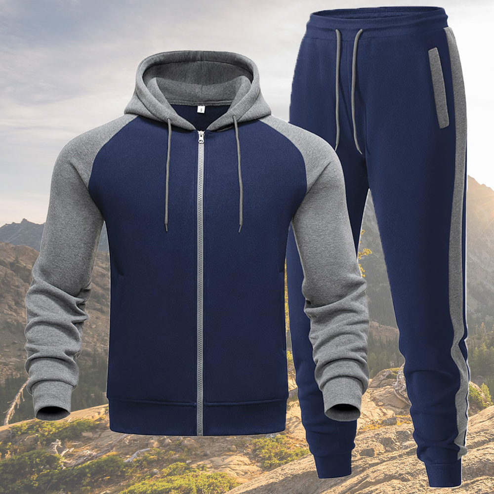 Alberchris™ New autumn and winter men's color matching hooded sweatshirt and trousers sports suit