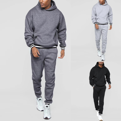 Alberchris™ New Men's Colorblock Striped Hooded Sweatshirt and Pants Two-piece Set