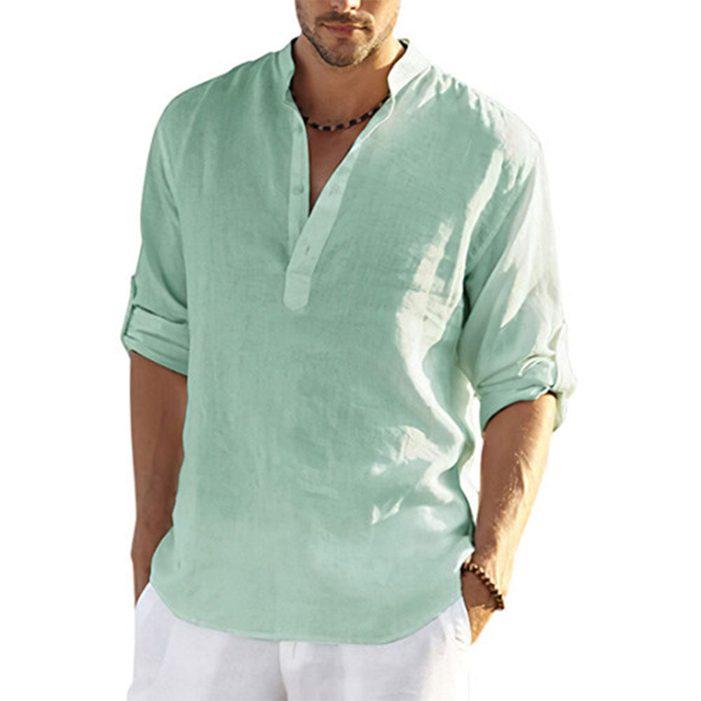 2022 Fashion New Men's Solid Color Cotton Linen Shirt