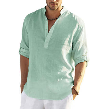 2022 Fashion New Men's Solid Color Cotton Linen Shirt