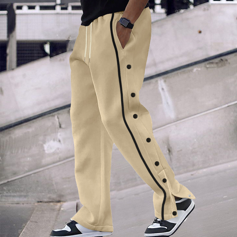 Alberchris™ Men's New Solid Striped Fashion Buttoned Wide Leg Pants Casual Sports Pants