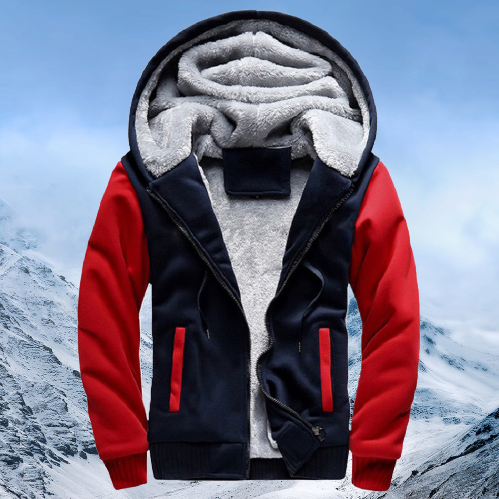 Alberchris™ New style velvet and thickened hooded color-blocked men's jacket for winter