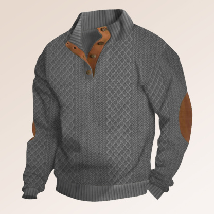 Alberchris™ Men's New Embossed Pattern Stitching Design Henry Neck Long Sleeve Pullover