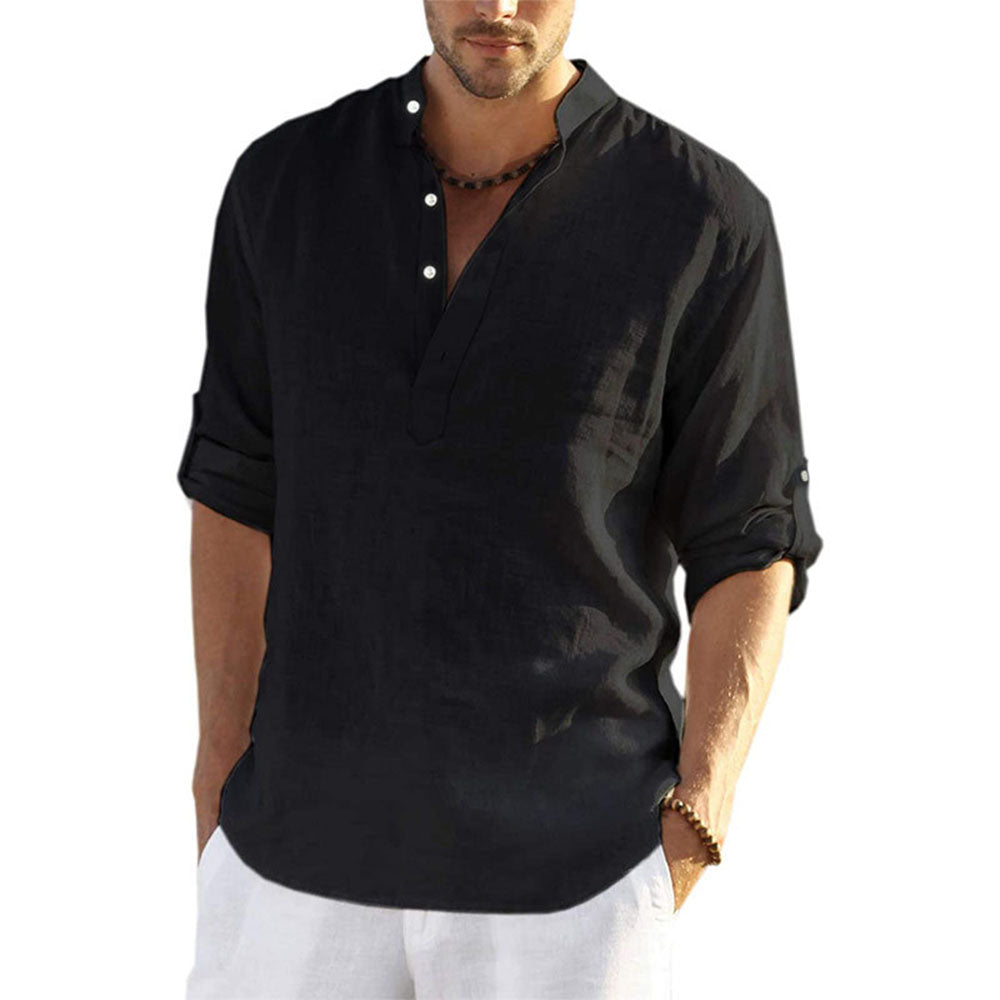 2022 Fashion New Men's Solid Color Cotton Linen Shirt