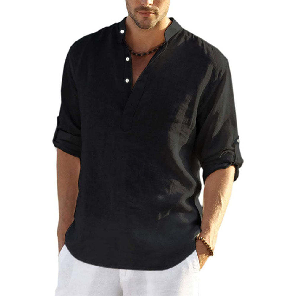 2022 Fashion New Men's Solid Color Cotton Linen Shirt