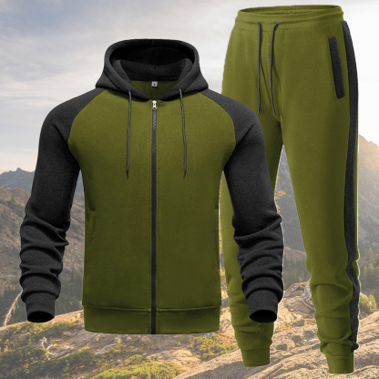 Alberchris™ New autumn and winter men's color matching hooded sweatshirt and trousers sports suit