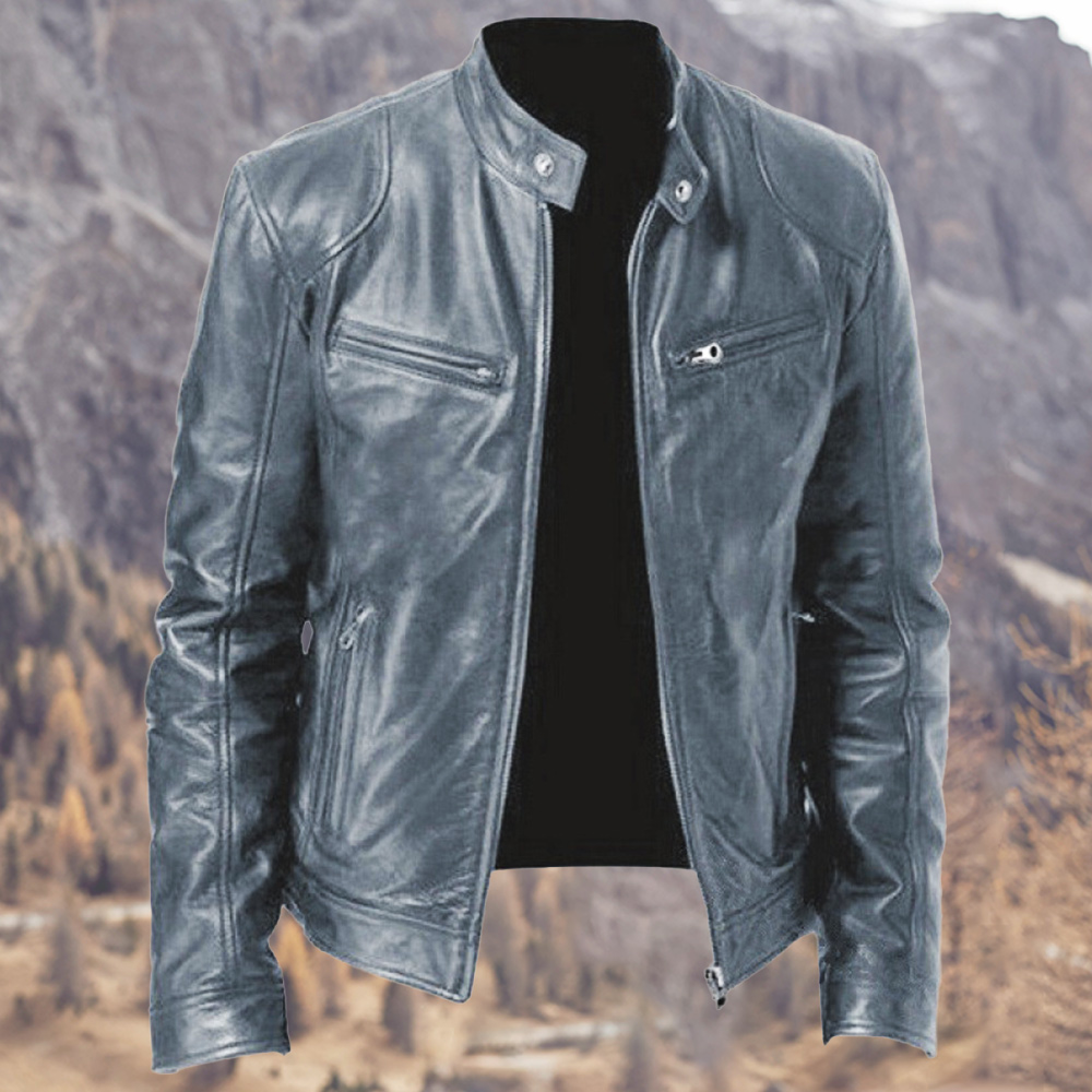 Alberchris™ New Men's Business Stand-up Collar Zipper Leather Jacket