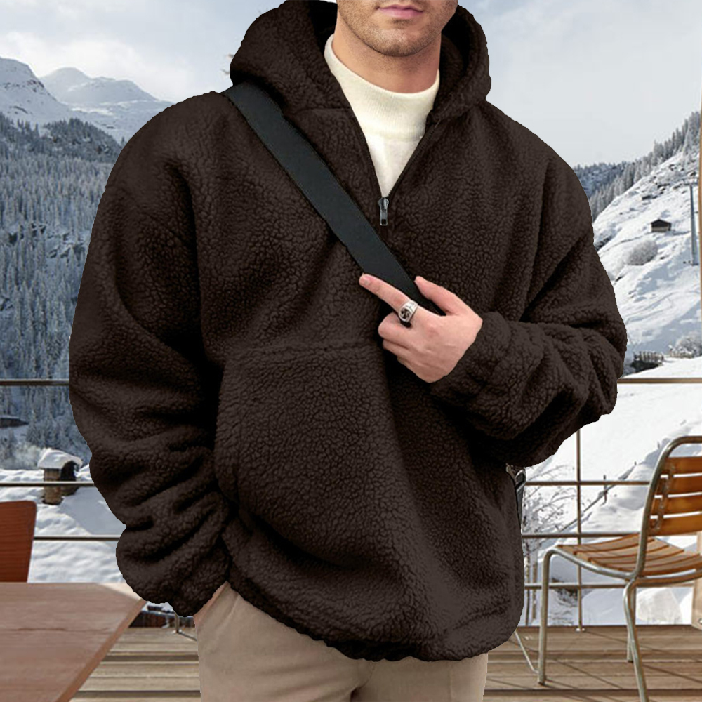 Alberchris™ Men's half-zip solid flannel hooded sweatshirt