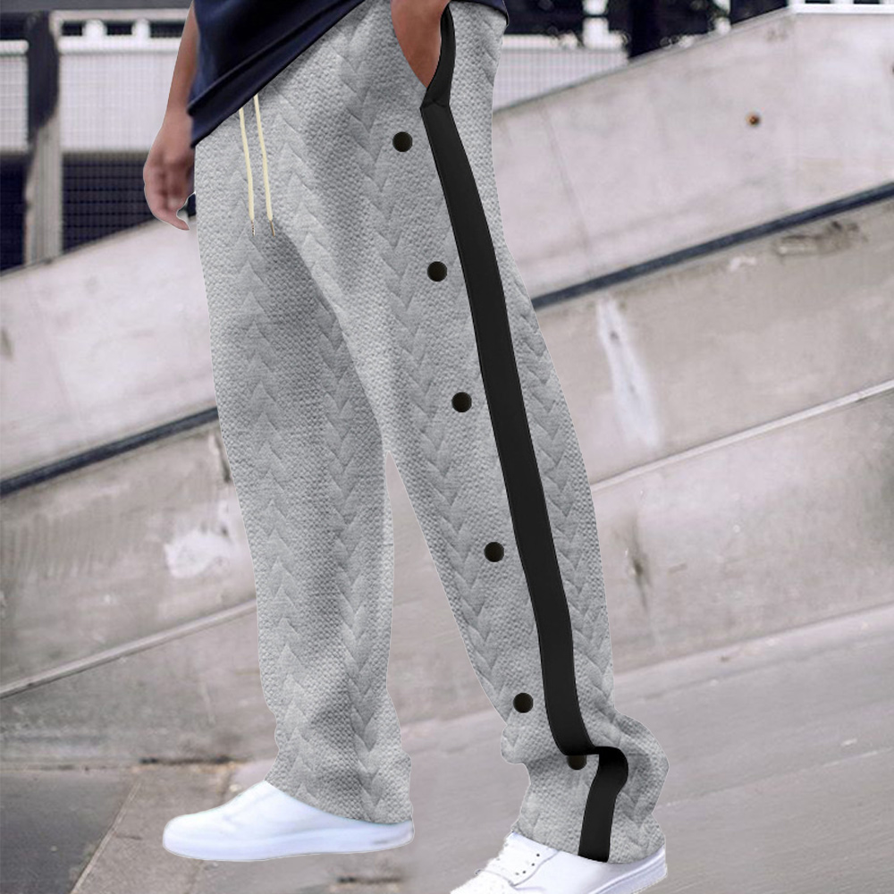 Alberchris™ Men's New Solid Striped Fashion Buttoned Wide Leg Pants Casual Sports Pants
