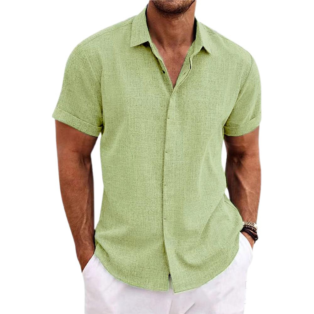 Alberchris™ Men's Loose Solid Color Linen Short Sleeve Shirt