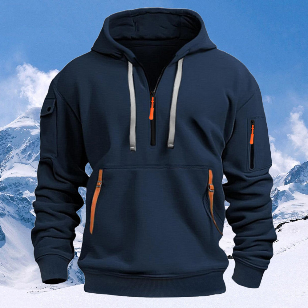 Alberchris™ Men's New Multi-Pocket Half Zip Hoodie Long Sleeve Sweatshirt