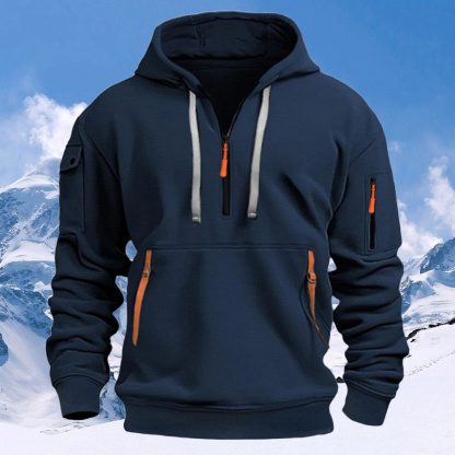 Alberchris™ Men's New Multi-Pocket Half Zip Hoodie Long Sleeve Sweatshirt