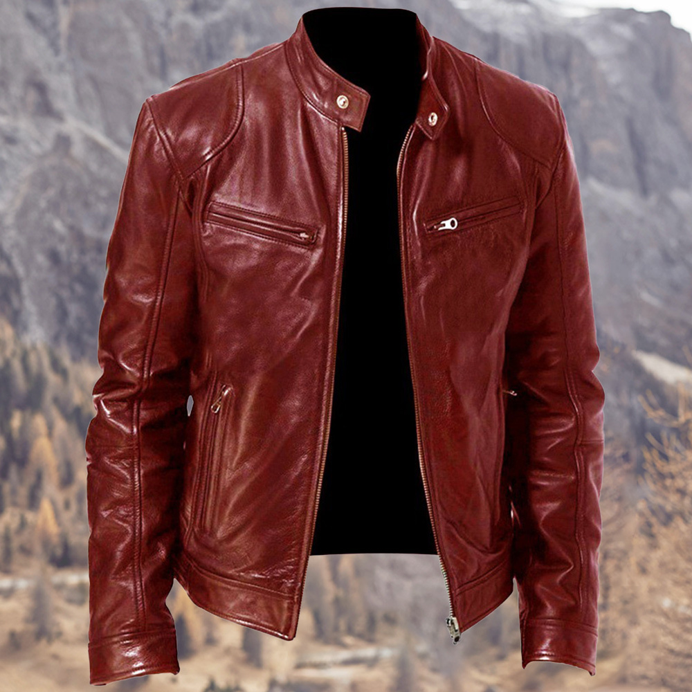 Alberchris™ New Men's Business Stand-up Collar Zipper Leather Jacket