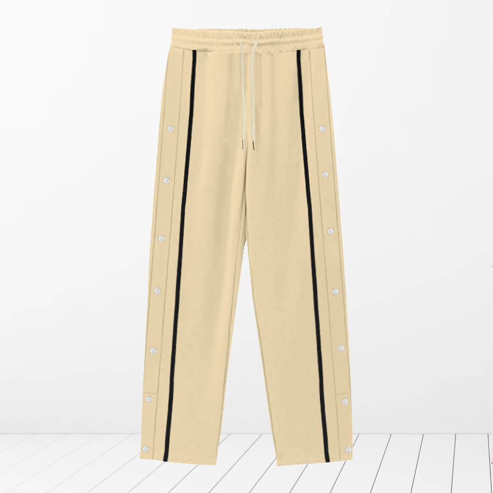 Alberchris™ Men's New Solid Striped Fashion Buttoned Wide Leg Pants Casual Sports Pants