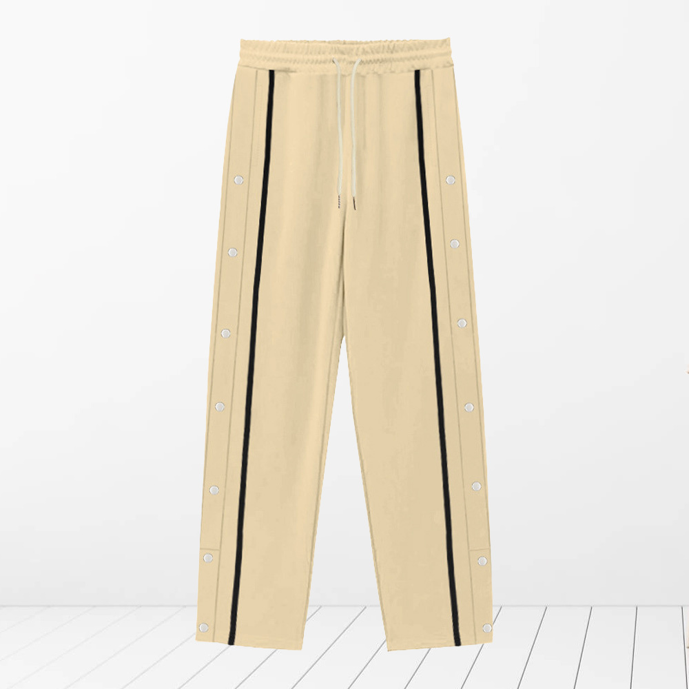 Alberchris™ Men's New Solid Striped Fashion Buttoned Wide Leg Pants Casual Sports Pants