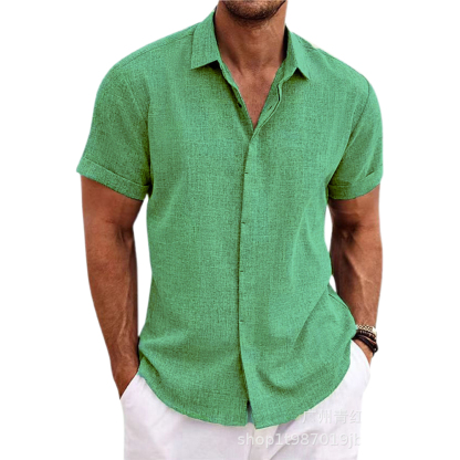 Alberchris™ Men's Loose Solid Color Linen Short Sleeve Shirt