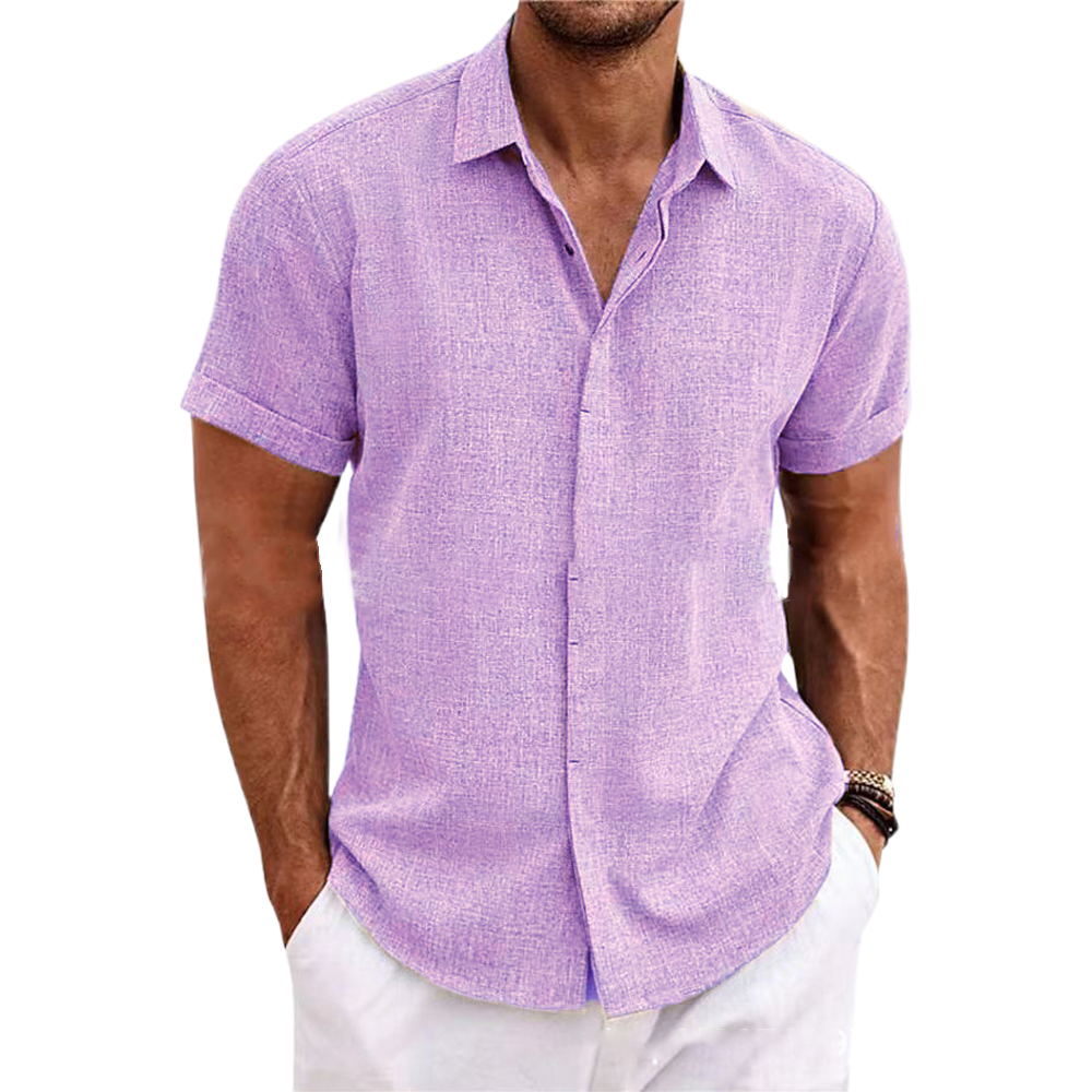 Alberchris™ Men's Loose Solid Color Linen Short Sleeve Shirt