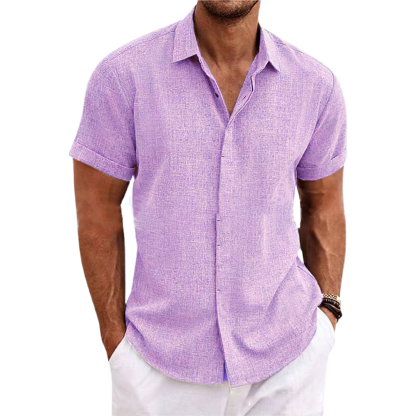 Alberchris™ Men's Loose Solid Color Linen Short Sleeve Shirt