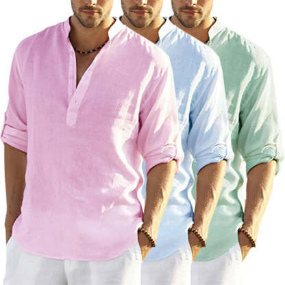 2022 Fashion New Men's Solid Color Cotton Linen Shirt