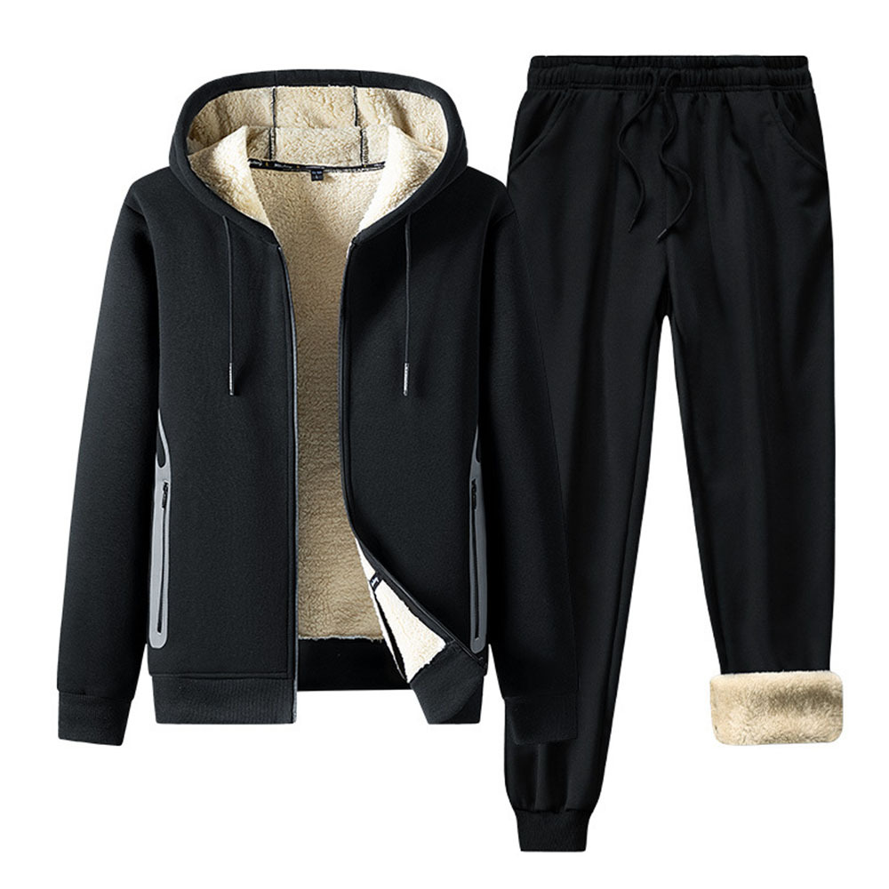 Men's Cotton and Linen Plush Hooded Jacket Sportswear