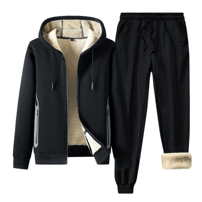 Alberchris™ Men's Cotton and Linen Plush Hooded Jacket Sportswear Two-piece Suit