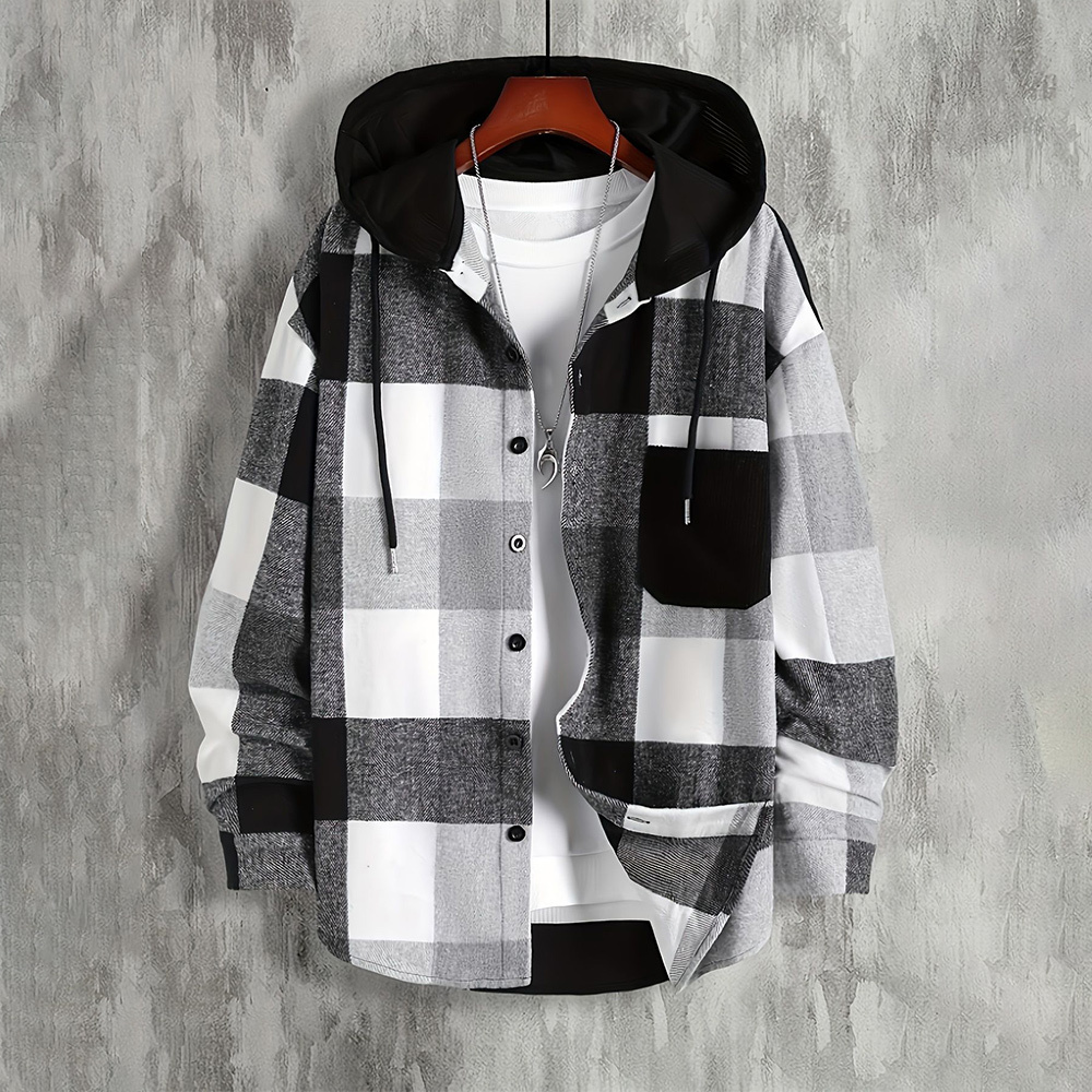 Alberchris™ Men's Autumn and Winter New Hooded Plaid Jacket Long Sleev
