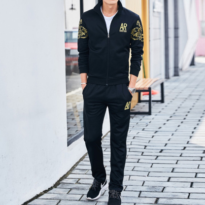 Alberchris™ New men's casual stand-up collar baseball jacket long-sleeved trousers suit for spring and autumn