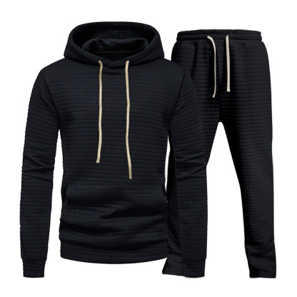 Alberchris™ Men's casual small checkered jacquard hooded sweatshirt and pants set