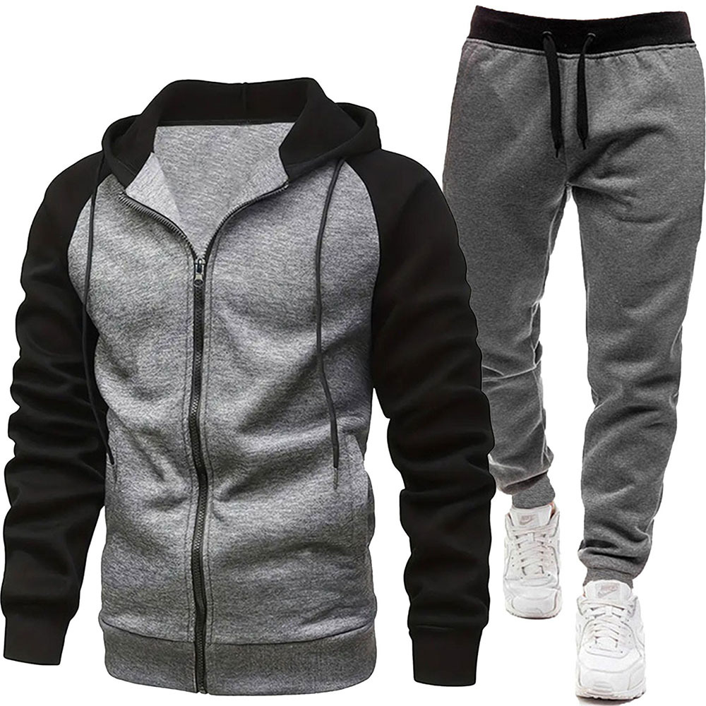 Alberchris™ Autumn and Winter Men's Fashionable Color Block Casual Hooded Cardigan Suit