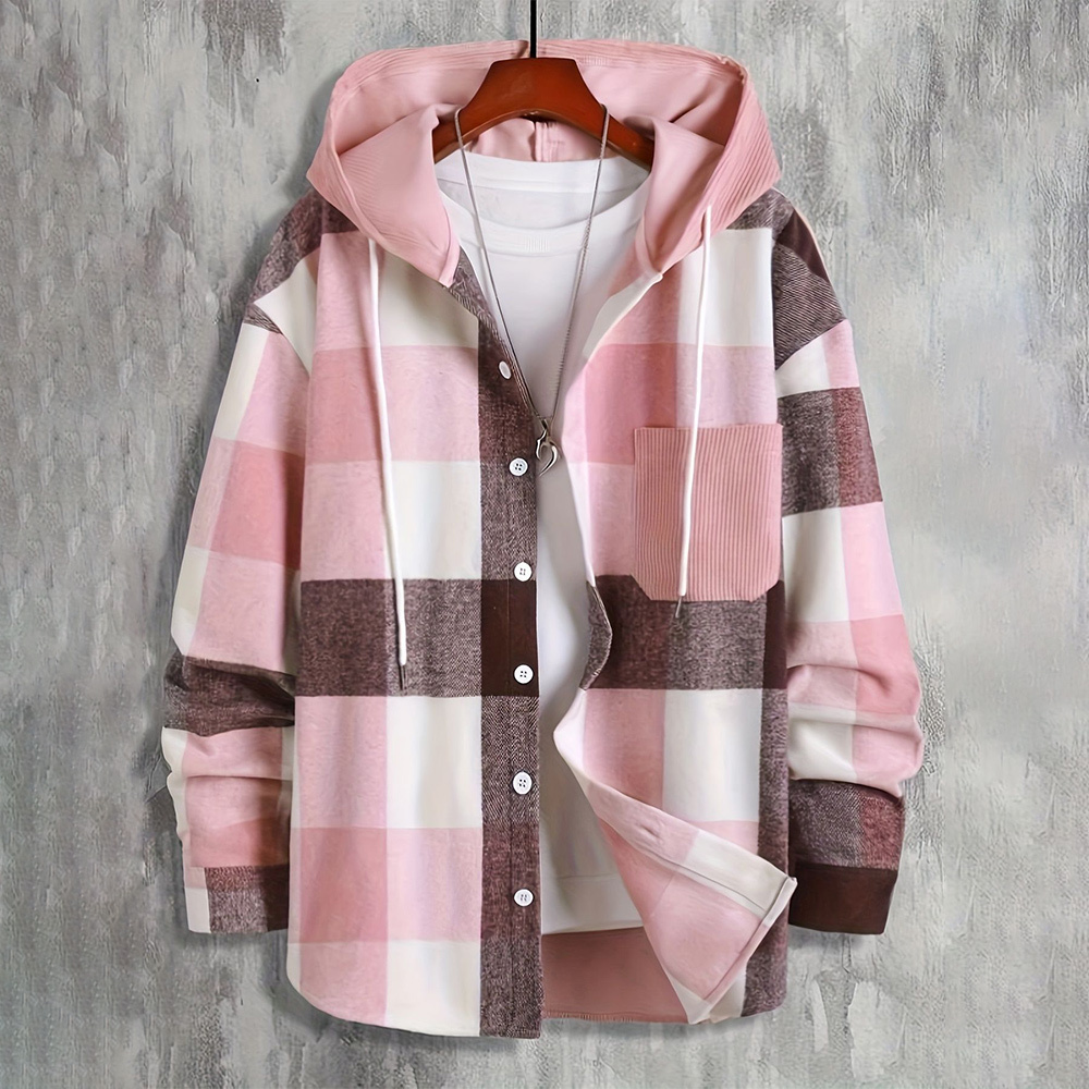 Alberchris™ Men's Autumn and Winter New Hooded Plaid Jacket Long Sleeve Thickened Shirt Top