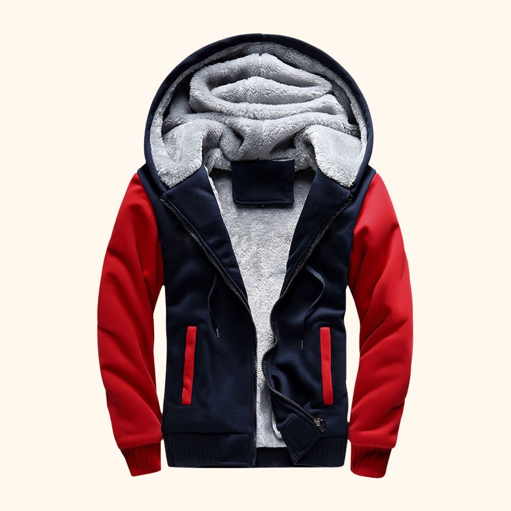 Alberchris™ Men's New Colorblock Thickened Fleece Zipper Hooded Jacket